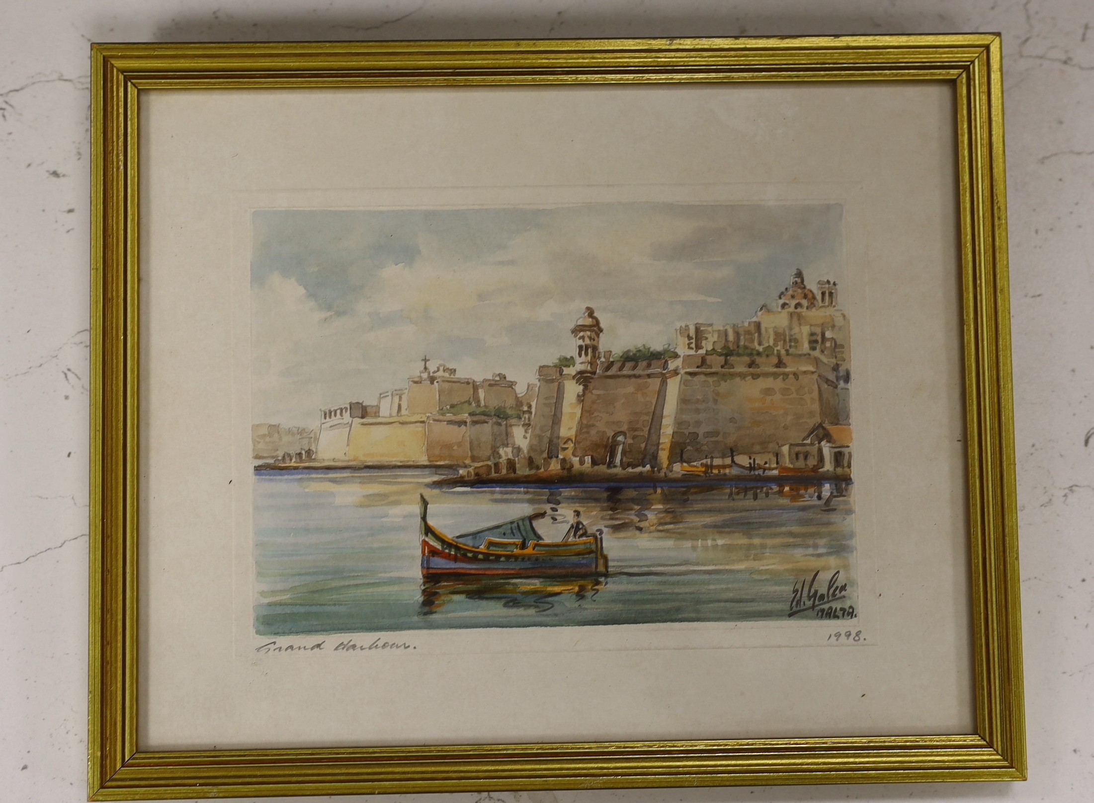 Edwin Galea (Maltese, B.1934), watercolour, 'Grand Harbour, Malta', signed and dated 1998, 12 x 18cm